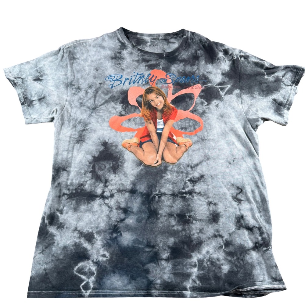 Britney Spears Tie Dye Graphic Tee Black Grey Medium band music 90s mens grunge